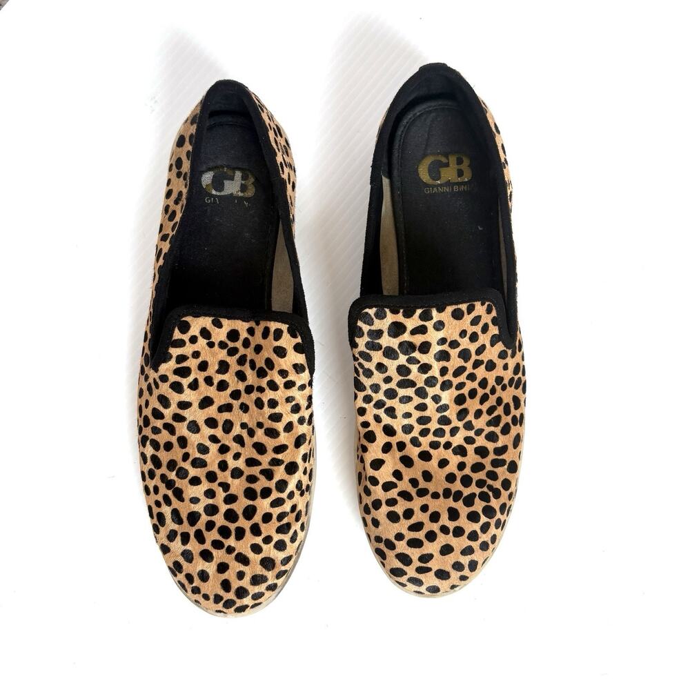 Gianni Bini Shoes Leopard Flats Slip On Faux Fur Leather Women Size 9.5 Animal
